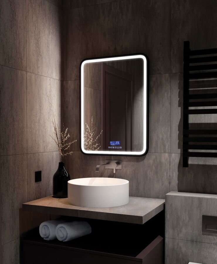 Изображение товара Зеркало Art&Max Genova AM-Gen-600-800-S-F-MFP 60 x 80 см с подсветкой, диммер, музыкальный блок, черный