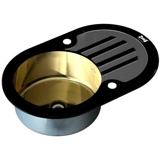 Изображение товара Современная кухонная мойка Zorg Inox Glass GL-7851-OV с черным стеклом и бронзовой рамой