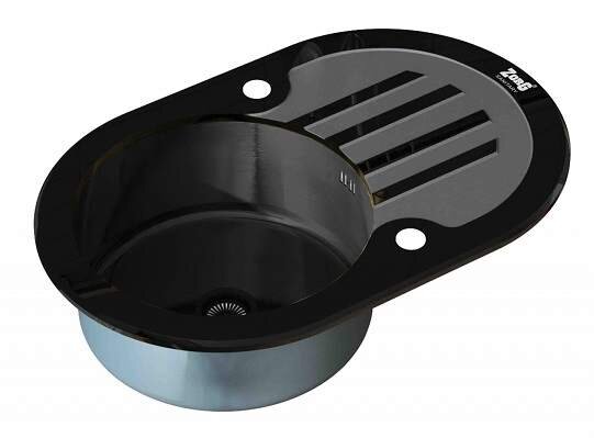 Изображение товара Мойка кухонная из нержавеющей стали и стекла Zorg GL-7851-OV-BLACK-GRAFIT