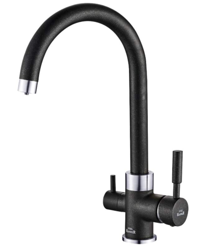 Изображение товара Смеситель Zorg Steel Hammer SH 713 BLACK CR для кухни под фильтр, черный металлик/хром