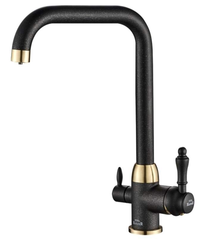 Изображение товара Смеситель Zorg Steel Hammer SH 725 BLACK BR для кухни под фильтр, черный металлик/бронза
