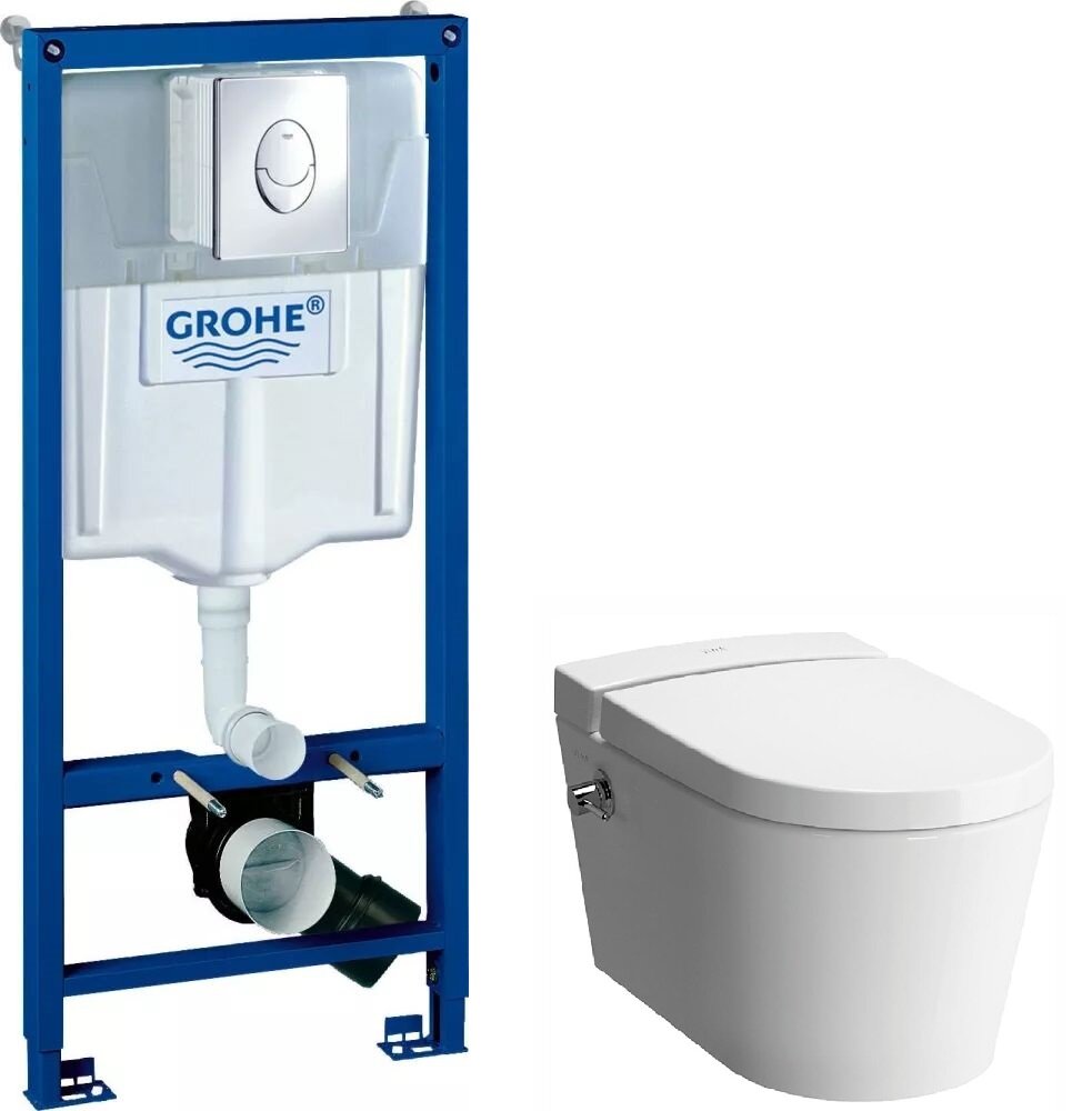 Изображение товара Инсталляция Grohe 38721001 с безободковым унитазом VitrA Nest 5176B003-6233 и функцией биде