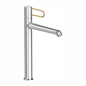 Изображение товара Смеситель для раковины Jacob Delafon Odeon Rive Gauche E21030-GLD-CP, высокий, с донным клапаном, хром, ручка золото