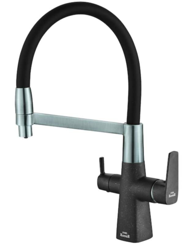 Изображение товара Смеситель для кухни под фильтр Zorg Steel Hammer SH 818-6 Black CR с гибким изливом