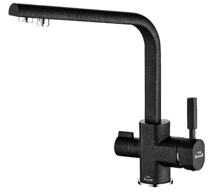 Изображение товара Смеситель Zorg Steel Hammer SH 909 BLACK CR для кухни под фильтр, черный металлик