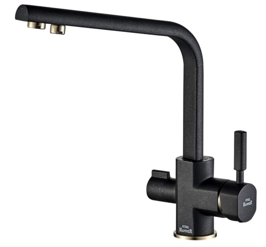 Изображение товара Кухонный смеситель Zorg Steel Hammer SH 909 BLACK BR под фильтр с двойным каналом