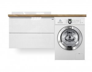 Изображение товара Тумба с раковиной Эстет Malibu Luxe 155 L/R, подвесная, 2 ящика, белая/столешница массив «шпон дуба», левая/правая