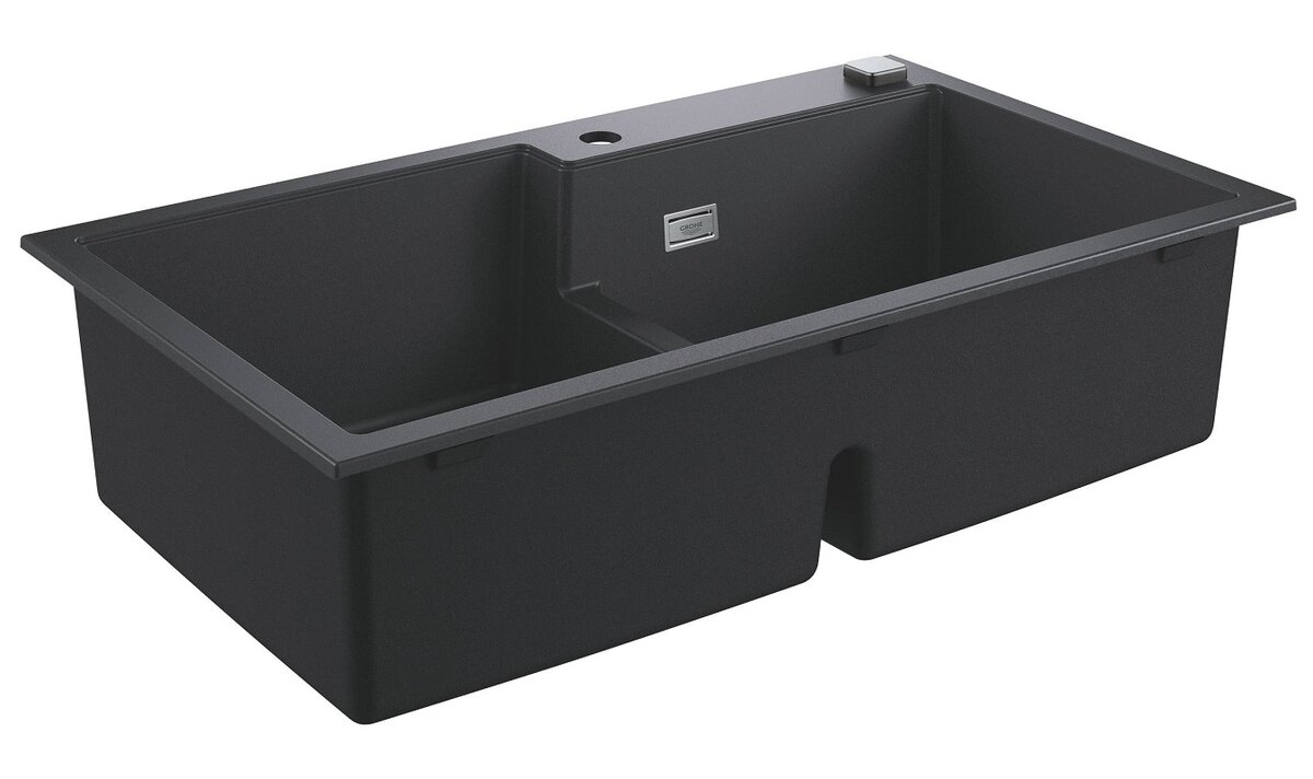 Изображение товара Мойка кухонная из искусственного гранита Grohe K500, 31649AP0, 86 x 50 см, с корзинчатым фильтром и донным клапаном, черный гранит
