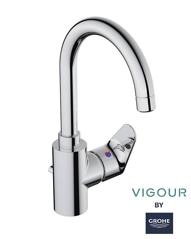 Изображение товара Современный смеситель Grohe Vigour хром с донным клапаном иONE-рычагом Изображение товара Современный смеситель Grohe Vigour хром с донным клапаном иONE-рычагом