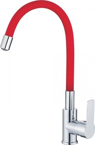 Изображение товара Смеситель для кухни Haiba HB70112-6 с гибким изливом, красный/хром