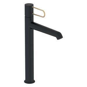 Изображение товара Смеситель для раковины Jacob Delafon Odeon Rive Gauche E21030-GLD-BL, высокий, с донным клапаном, корпус черный, ручка золото