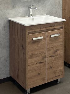 Изображение товара Тумба с раковиной Comforty Марио, 60 см, напольная, дуб темный