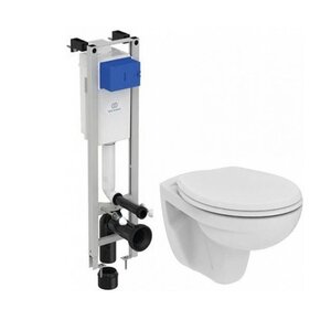 Изображение товара Инсталляция Ideal Standard ProSys Eco Frame M W660101 с унитазом Eurovit Rimless безободковый Cut Rimless c сиденьем микролифт E131801, комплект