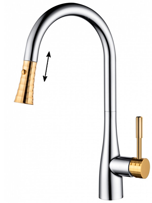 Изображение товара Смеситель D&K Rhein.Schiller DA1462504A для кухни с выдвижной лейкой хром золото