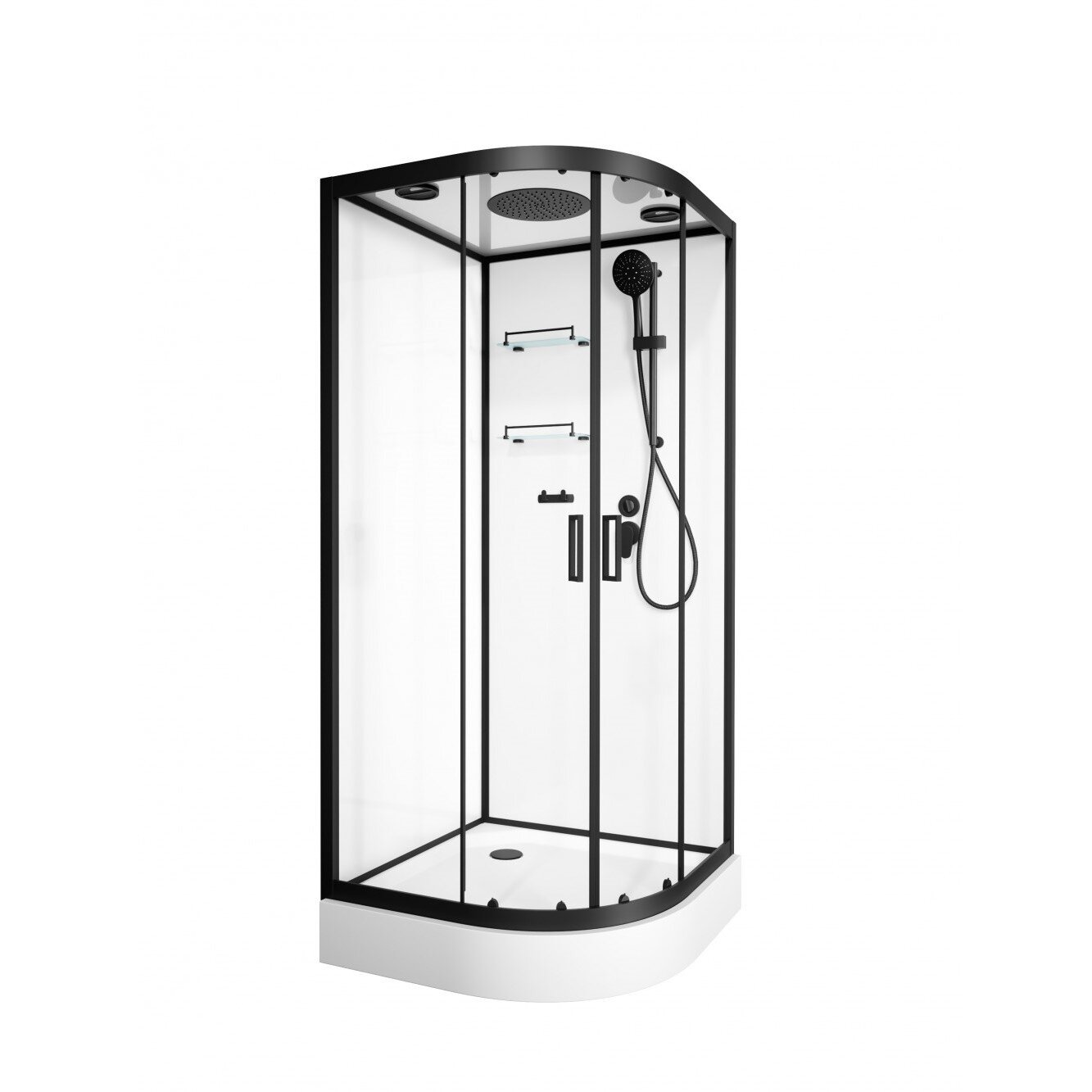 Изображение товара Душевая кабина Frank F410 Black, 110 х 110 см, низкий поддон, стекла прозрачные, профиль черный, 140144 Изображение товара Душевая кабина Frank F410 Black, 110 х 110 см, низкий поддон, стекла прозрачные, профиль черный, 140144