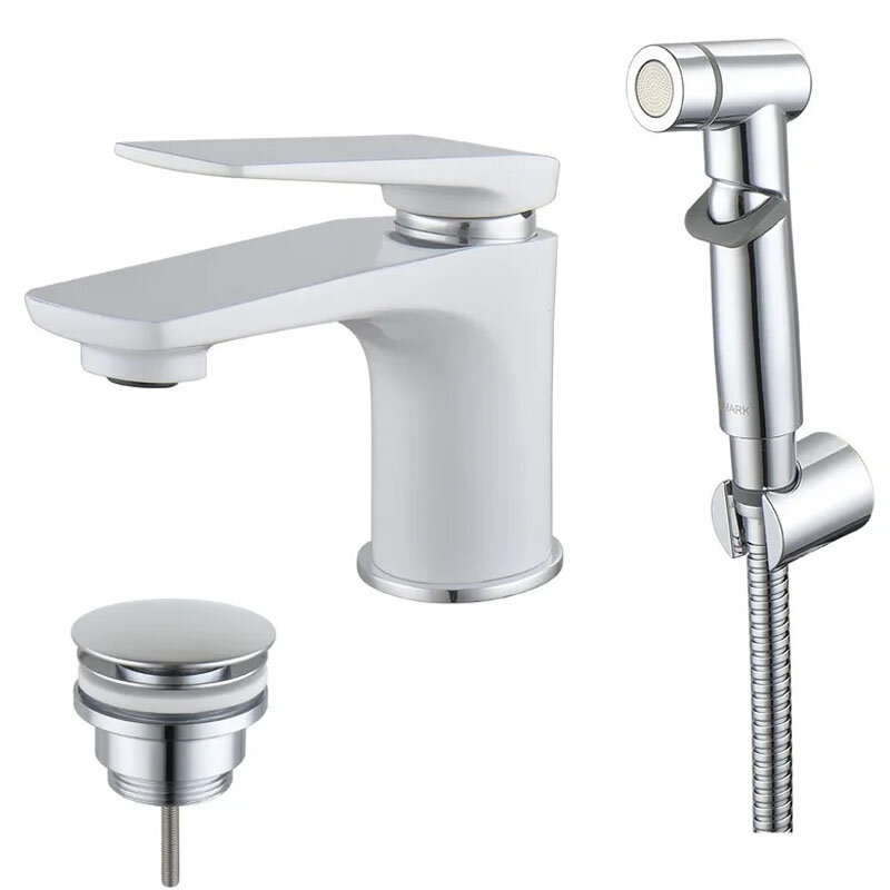 Изображение товара Смеситель для раковины с гигиеническим душем Lemark Allegro LM5916CW , белый/хром