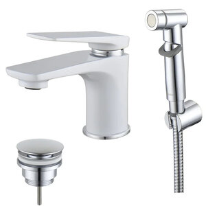 Изображение товара Смеситель для раковины с гигиеническим душем Lemark Allegro LM5916CW , белый/хром