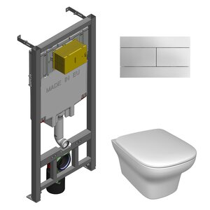 Изображение товара Инсталляция Jacob Delafon E21746RU-00 с безободковым унитазом Vox EDM102, крышка-сиденье, клавиша хром (E29025+E4316+EDM102+E20142)
