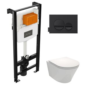 Изображение товара Инсталляция Jacob Delafon E21748RU-00 с безободковым унитазом Rodin+ EDY102, сиденье микролифт, клавиша черная круг (E24156+E20859-7-BMT+EDY102+E23280)