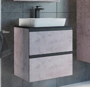 Изображение товара Тумба с раковиной Comfortу Эдинбург, 60 см, 2 ящика, подвесная, раковина Comforty, бетон светлый, 00-00005700 (00-00005700CF)