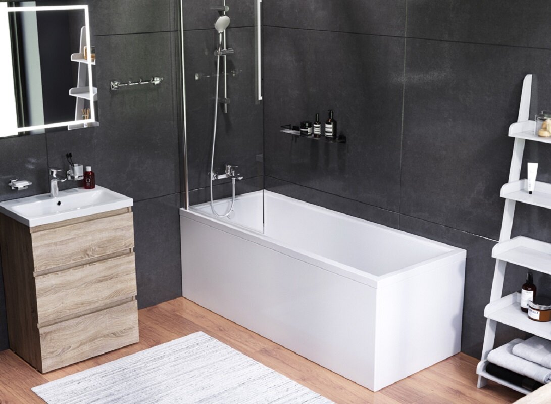 Изображение товара Комплект для ванной комнаты Wellness Am.Pm Gem WK90EA акриловая ванна, каркас, смеситель, душевой г