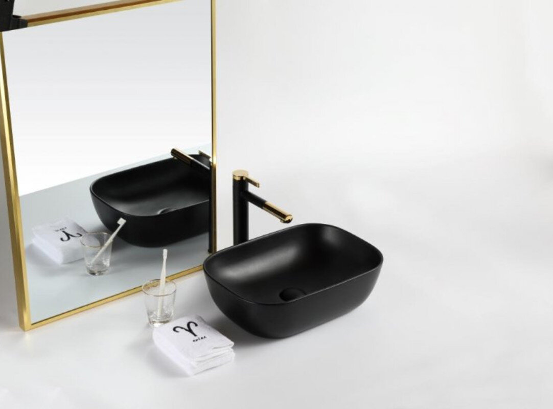 Изображение товара Раковина BelBagno BB1302-H301 Угловая накладная 50x40 см фаянс черный матовый