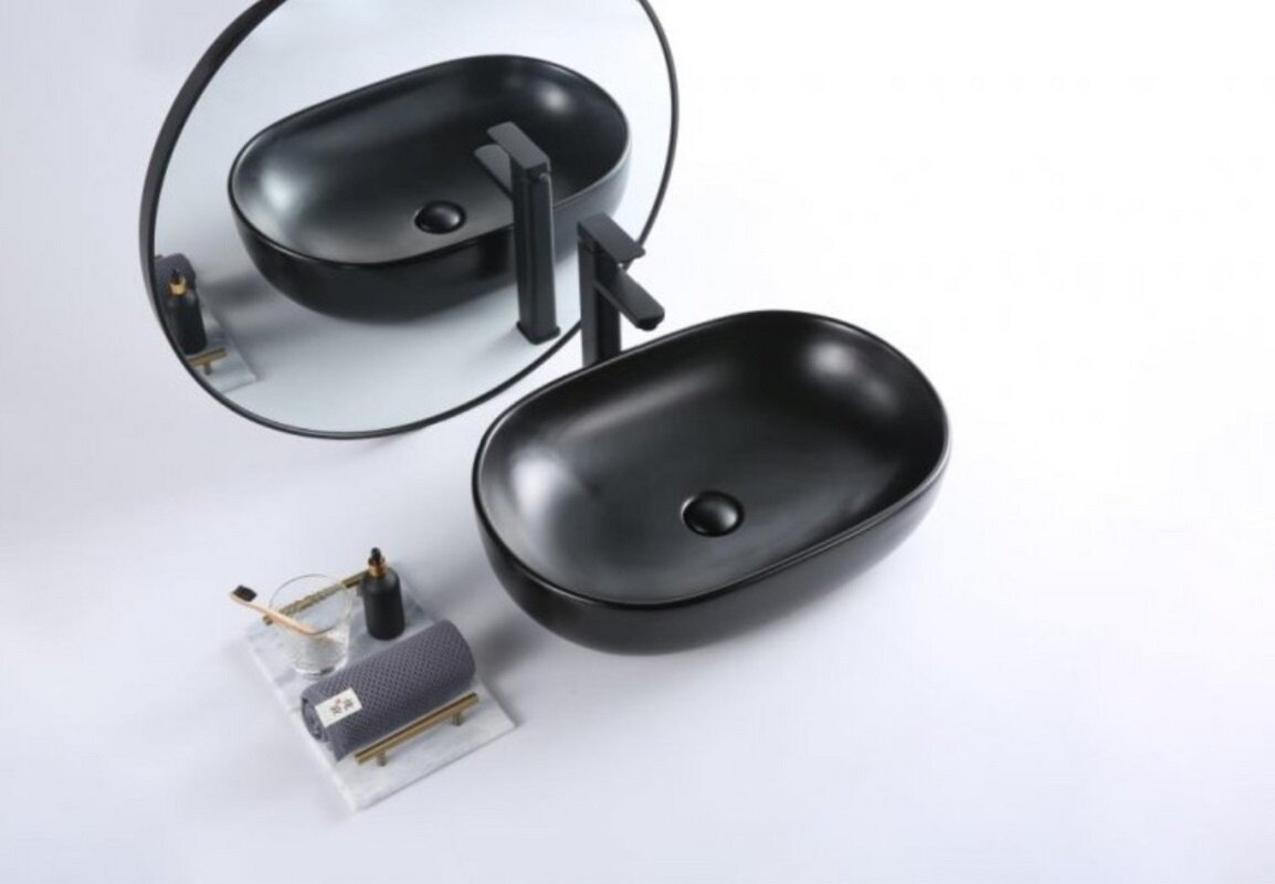 Изображение товара Раковина BelBagno BB1084-H301 овальная черный матовый накладная Изображение товара Раковина BelBagno BB1084-H301 овальная черный матовый накладная