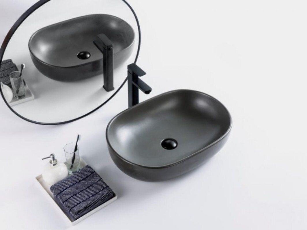 Изображение товара Раковина накладная BelBagno BB1084-H311 60x42 см овальная серый матовый