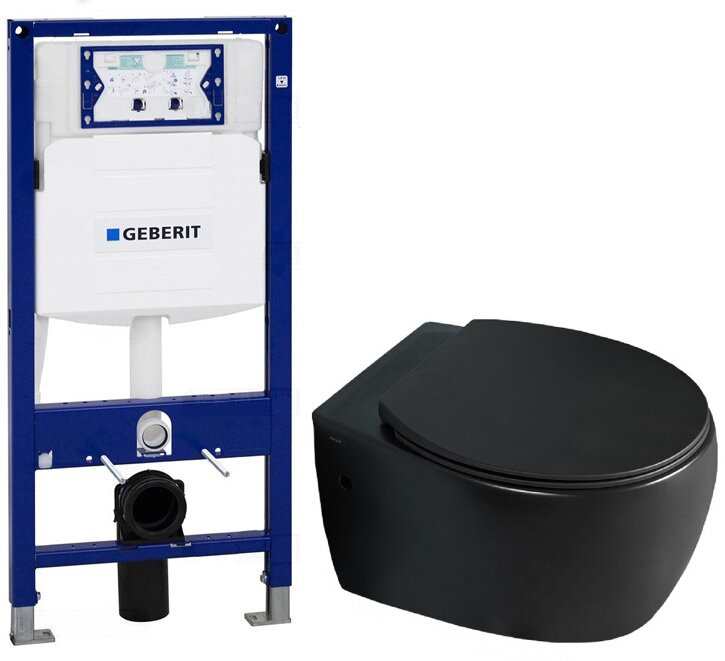 Изображение товара Инсталляция Geberit 111.300.00.5 с безободковым унитазом Creo Avignon AV1100MB черный матовый компл