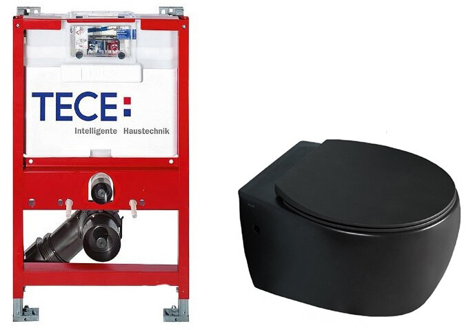Изображение товара Инсталляция TECE TECEprofil 9300380 c безободковым унитазом Creo Avignon AV1100MB черный матовый ко