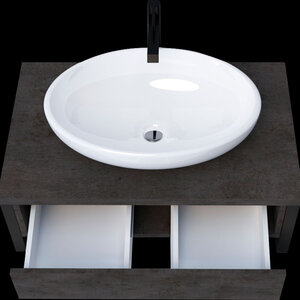 Изображение товара Тумба 1Marka Grunge Loft 80П для ванной с раковиной, бетон серый, подвесная