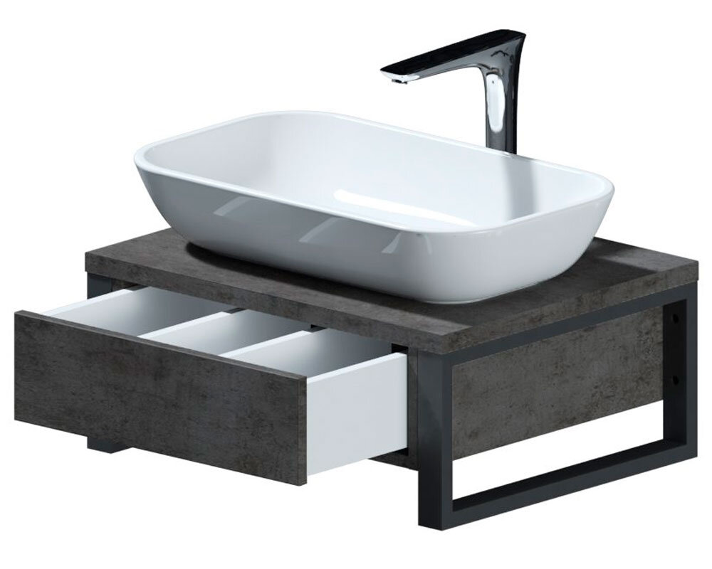 Изображение товара Тумба с раковиной 1Marka Grunge Loft 60П, бетон, подвесная, Россия