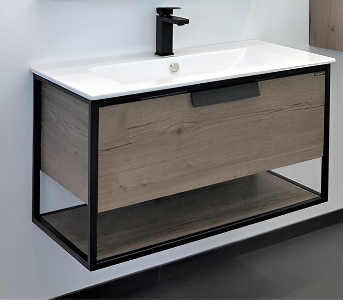 Изображение товара Тумба с раковиной Comfortu Бонн 90 см подвесная дуб темный с раковиной Quadro