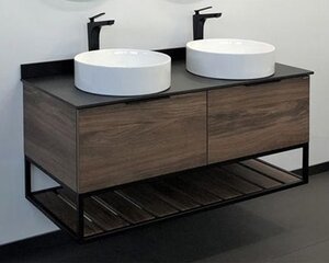 Изображение товара Тумба с раковиной Comfortу Порто 00-00001287, 120 см, подвесная, 2 раковины, цвет дуб темно-коричневый