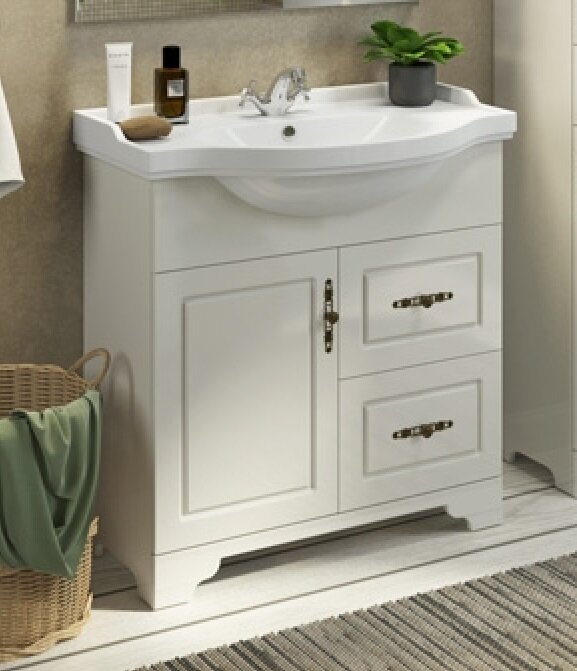 Изображение товара Тумба с раковиной Comfortу Севилья 85 см напольная слоновая кость с раковиной Сенеж