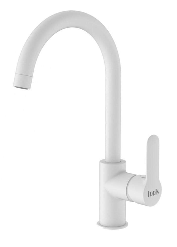 Изображение товара Смеситель Iddis Cuba для кухонной мойки, белый, поворотный излив