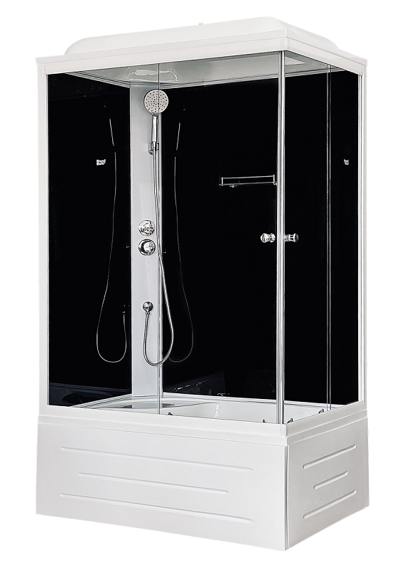 Изображение товара Душевая кабина Royal Bath BP 120x80 см со стеклом и сиденьем белая черная задняя стенка
