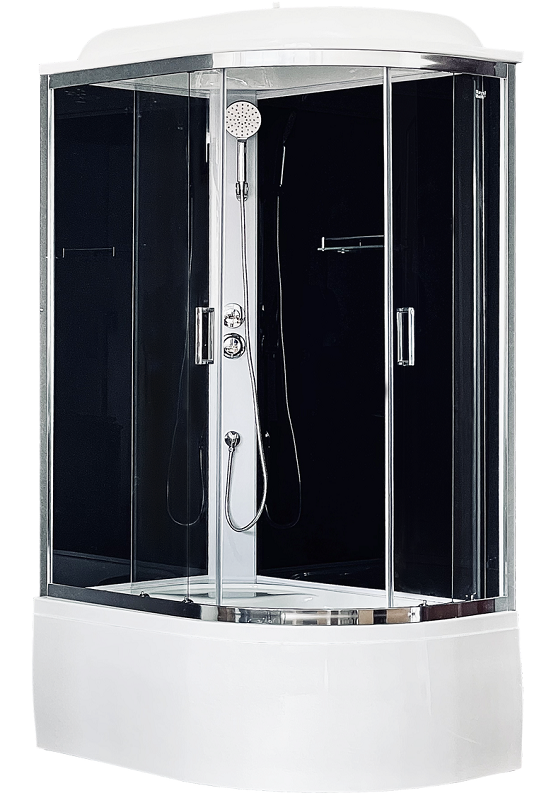 Изображение товара Душевая кабина Royal Bath RB8120BK5-BT-CH-L/R, 120x80 см, чёрные задние стенки, крыша, сиденье