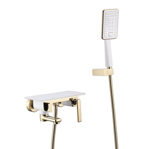 Изображение товара Смеситель Lemark Mista LM6414WG для ванны и душа с душевым гарнитуром, белый с золотом