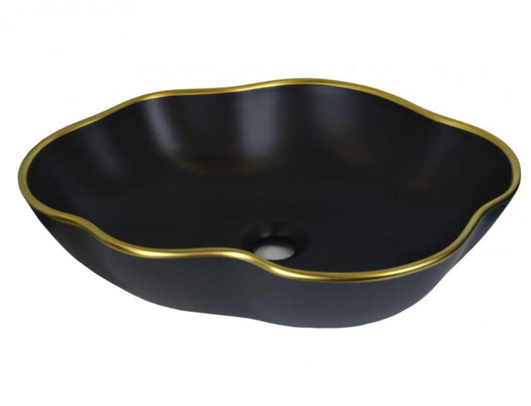 Изображение товара Раковина Bronze de Luxe 50x38 накладная черная с золотым ободом