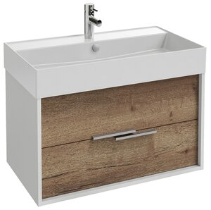 Изображение товара Тумба под раковину Jacob Delafon Vivienne 80 см, корпус белый глянцевый, фасад дуб табак, ручки хром, EB1507-N18-E52