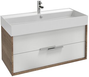 Изображение товара Тумба под раковину Jacob Delafon Vivienne 100 см, корпус дуб табак, фасад белый глянцевый, ручки хром, EB1508-E52-N18