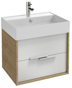 Изображение товара Тумба под раковину Jacob Delafon Vivienne 60 см, корпус арлингтонский дуб, фасад белый глянцевый, без ручек, EB1583-E70-N18