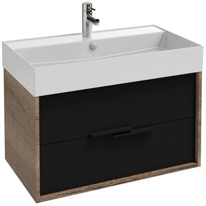 Изображение товара Тумба под раковину Jacob Delafon Vivienne 80 см, корпус дуб табак, фасад черный матовый, без ручек, EB1584-E52-M61