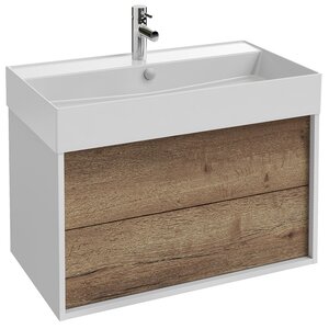 Изображение товара Тумба под раковину Jacob Delafon Vivienne 80 см, корпус белый глянцевый, фасад дуб табак, без ручек, EB1584-N18-E52