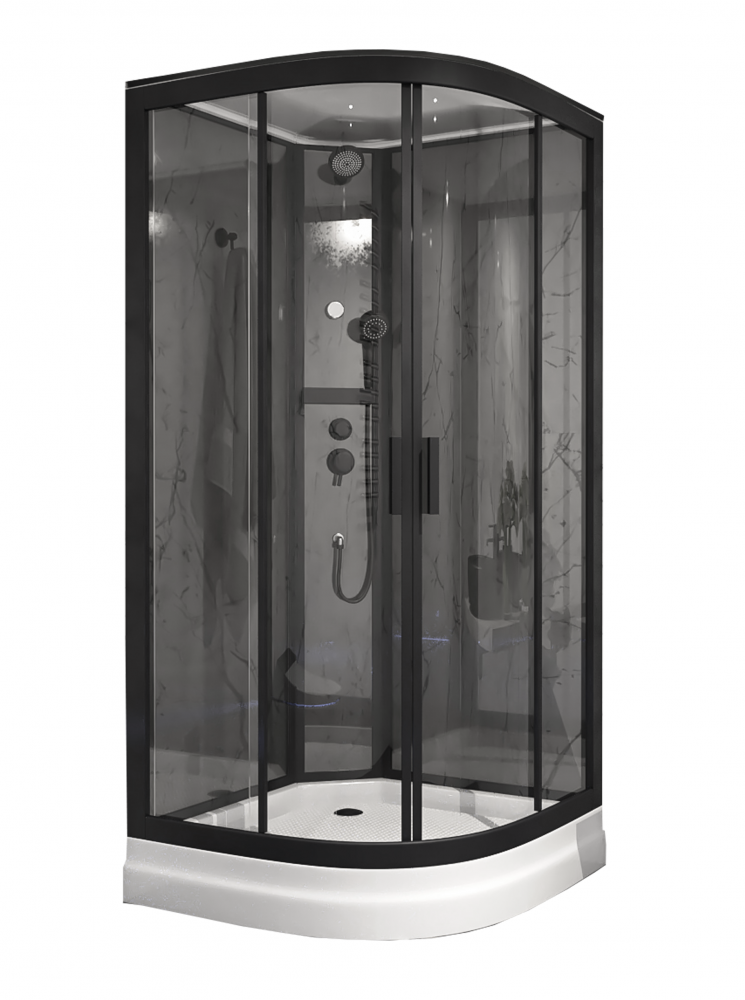 Изображение товара Душевая кабина Timo Premium ILMA909B 90x90 см четверть круга с черным профилем Изображение товара Душевая кабина Timo Premium ILMA909B 90x90 см четверть круга с черным профилем
