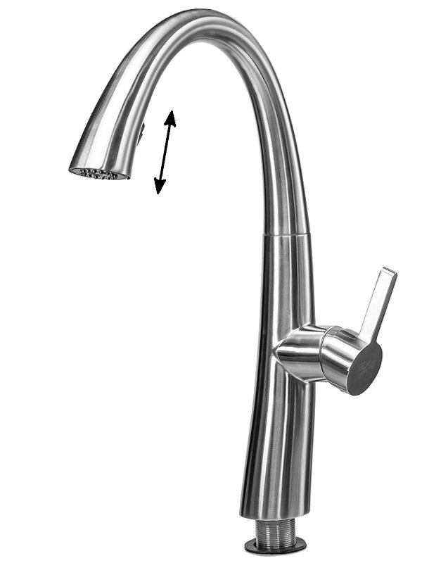 Изображение товара Смеситель кухонный с выдвижным изливом ПСМ-Профсан Steel PSM-300-9 матовая сталь