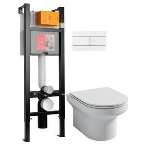 Изображение товара Инсталляция Jacob Delafon 40 см, с безободковым унитазом Elite EDX114RU-00, сиденье тонкое микролифт, клавиша белая, комплект E21755RU-00 (E33131RU+EDX114RU+E4316-00)