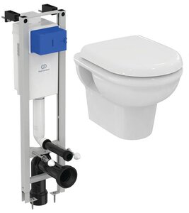 Изображение товара Инсталляция Ideal Standard Prosys Eco Frame M E233267 с унитазом Ideal Standard Exacto X022601 Rimless безободковый c сиденьем микролифт UV09001, комплект