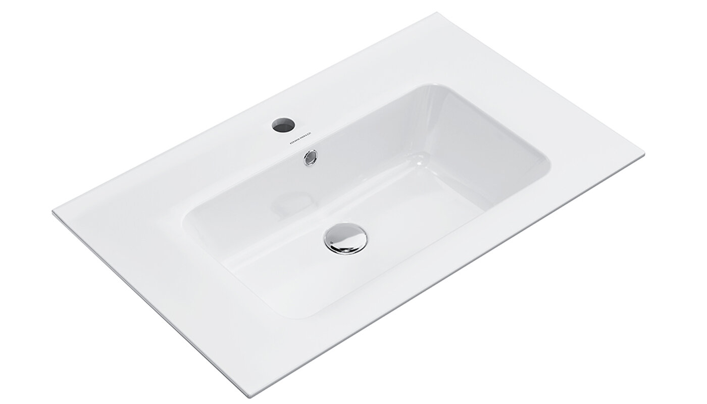 Изображение товара Раковина Kerama Marazzi Piano 75 см белая глянцевая с отверстиями и переливом